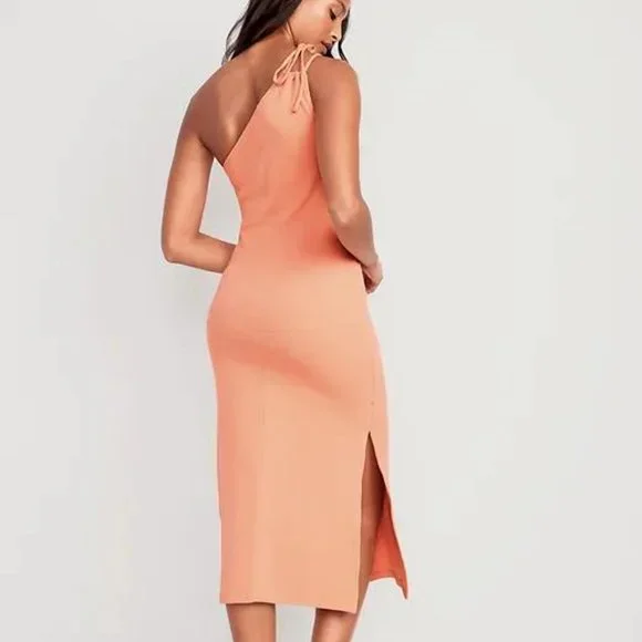 Old Navy Fitted One-Shoulder Double-Strap Rib-Knit Midi Dress for Women New - Picture 2 of 7
